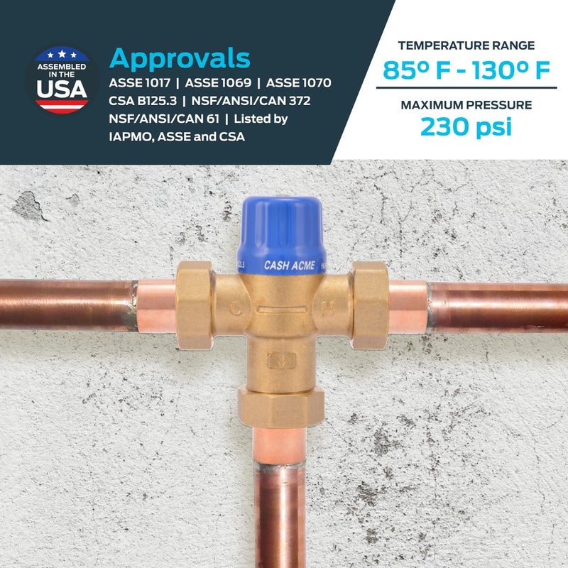 Cash Acme 3/4 Inch HG110-D Sweat Thermostatic Mixing Valve with Barb Connections and Integral Checks, Brass Plumbing Fitting, 24502 - Image 4